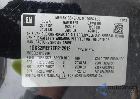 2014 GMC Yukon Xl 1500 Denali из США, поврежденный, VIN 1GKS2MEF7ER212912